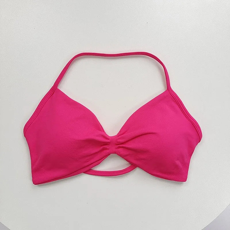 Women's High-Support Lace-Up Sports Bra - Thin-Strap Camisole, Seamless, Tight-Fit for Push-Up Training & Yoga, Gym Top