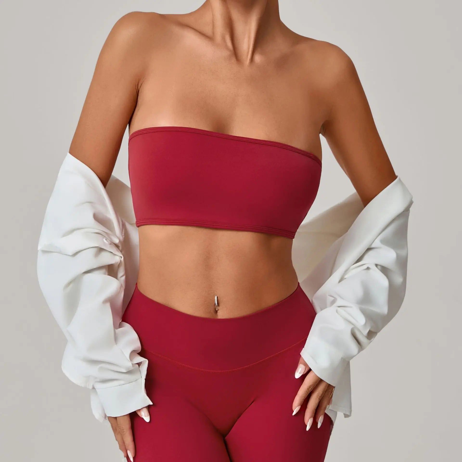 Sexy Backless Sports Bra Yoga Wear Women's Tube Top with Cups Breathable Quick Dry Active Fitness Bra Gym Workout Top Underwear