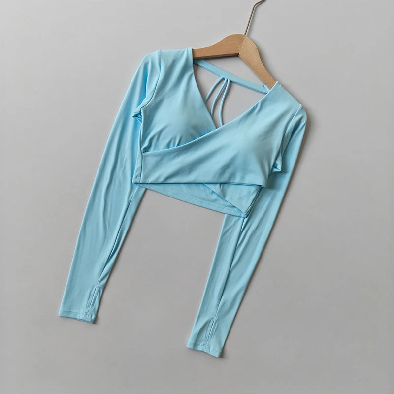 Women's Backless Hollowed-Out Long-Sleeve Yoga Sports T-Shirt Sexy Chest Padded Training Top Naked Feeling Slimming Fitness Wear