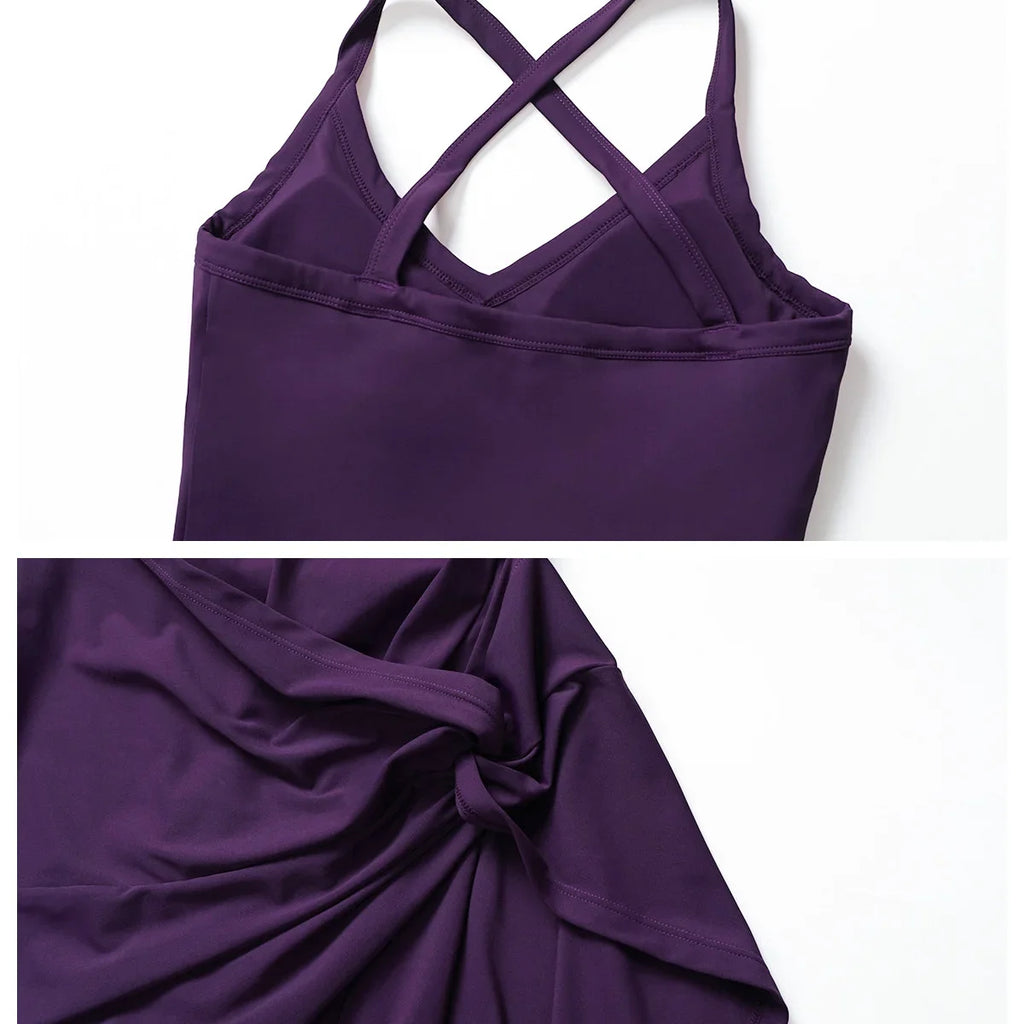 New One Piece Skirt Women Summer Safe Yoga Tennis Skirts Gym Golf Running Sports Fitness With Chest Pads Anti Glare Dance Skirt