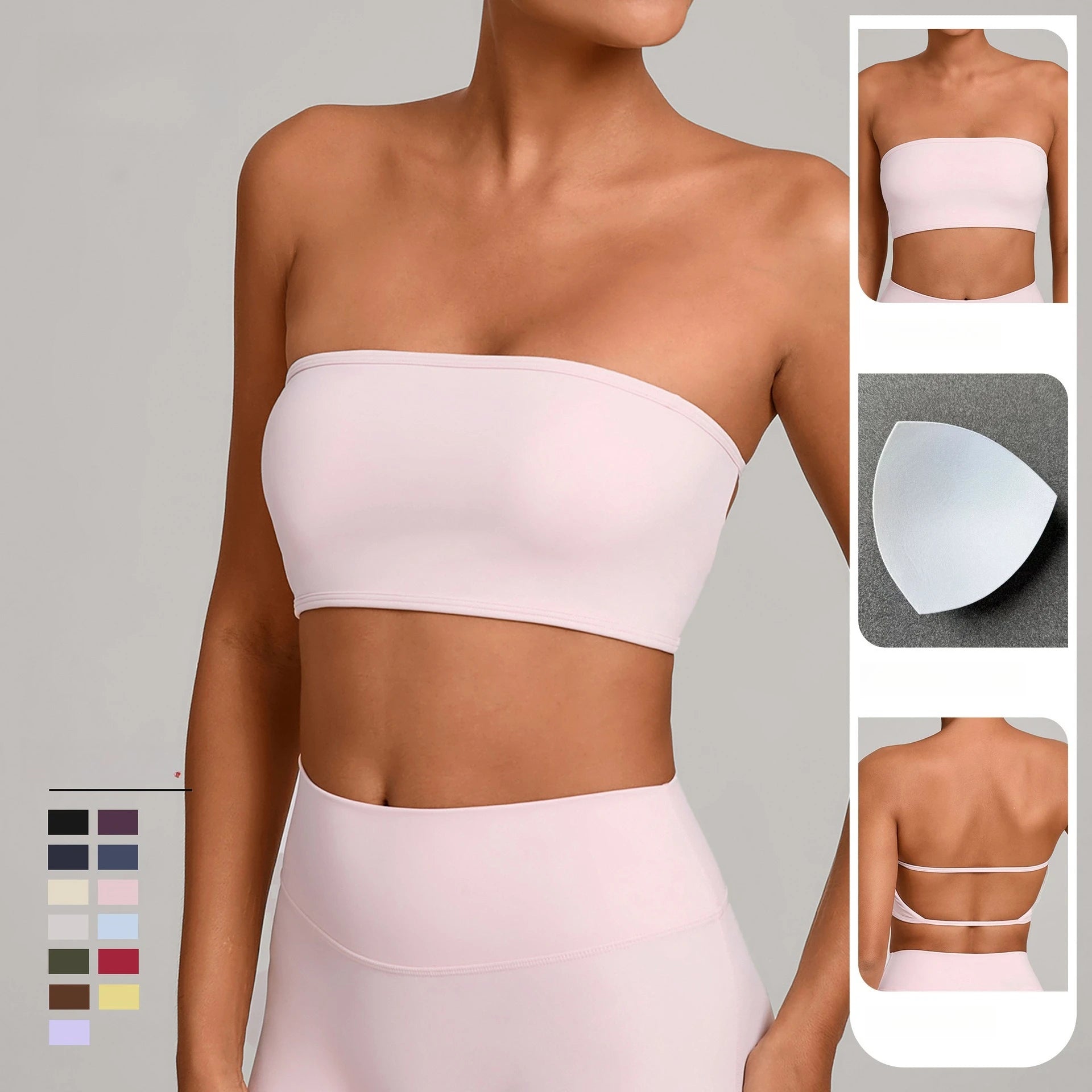 Sexy Backless Sports Bra Yoga Wear Women's Tube Top with Cups Breathable Quick Dry Active Fitness Bra Gym Workout Top Underwear