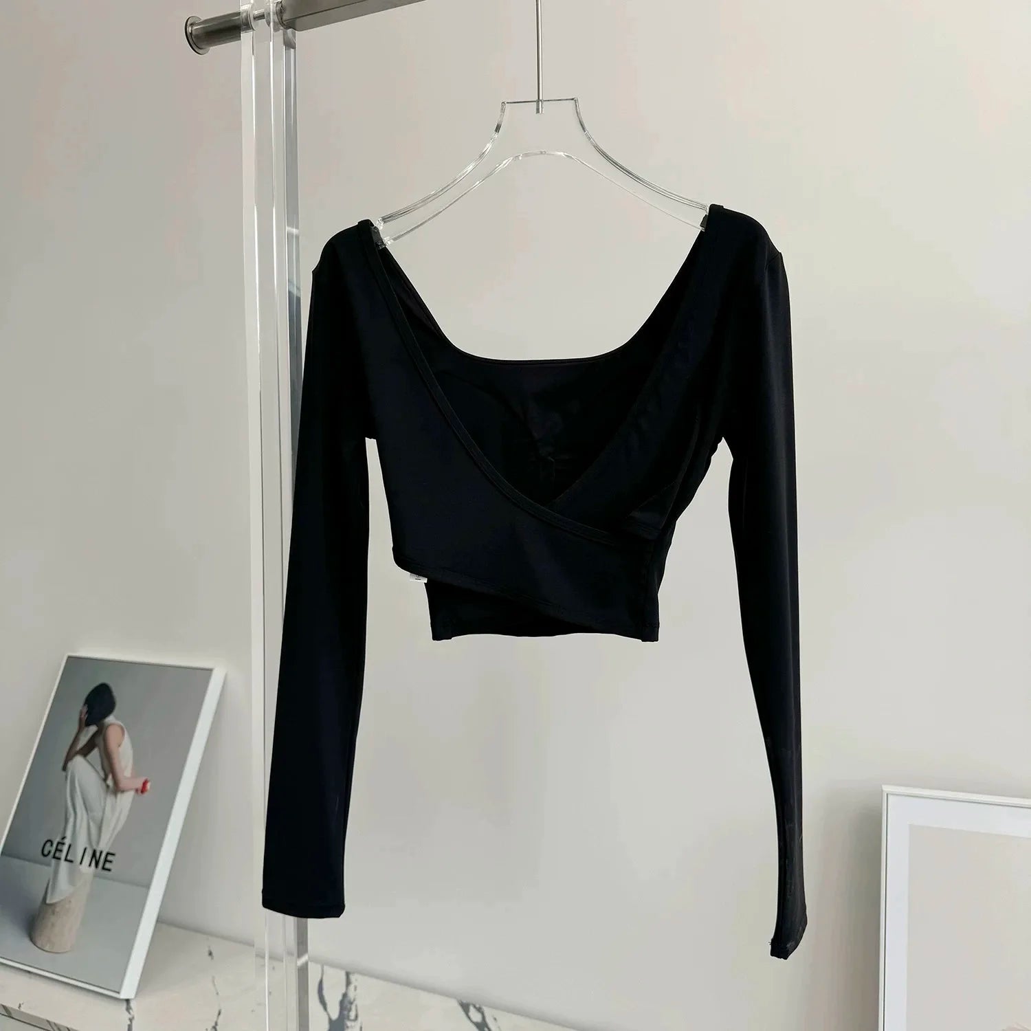 Fixed Chest Pads Crossed Back Yoga Clothes Tight Fitting Slimming Sports Long Sleeved Running Pula Fitness Clothes Tops Shirts