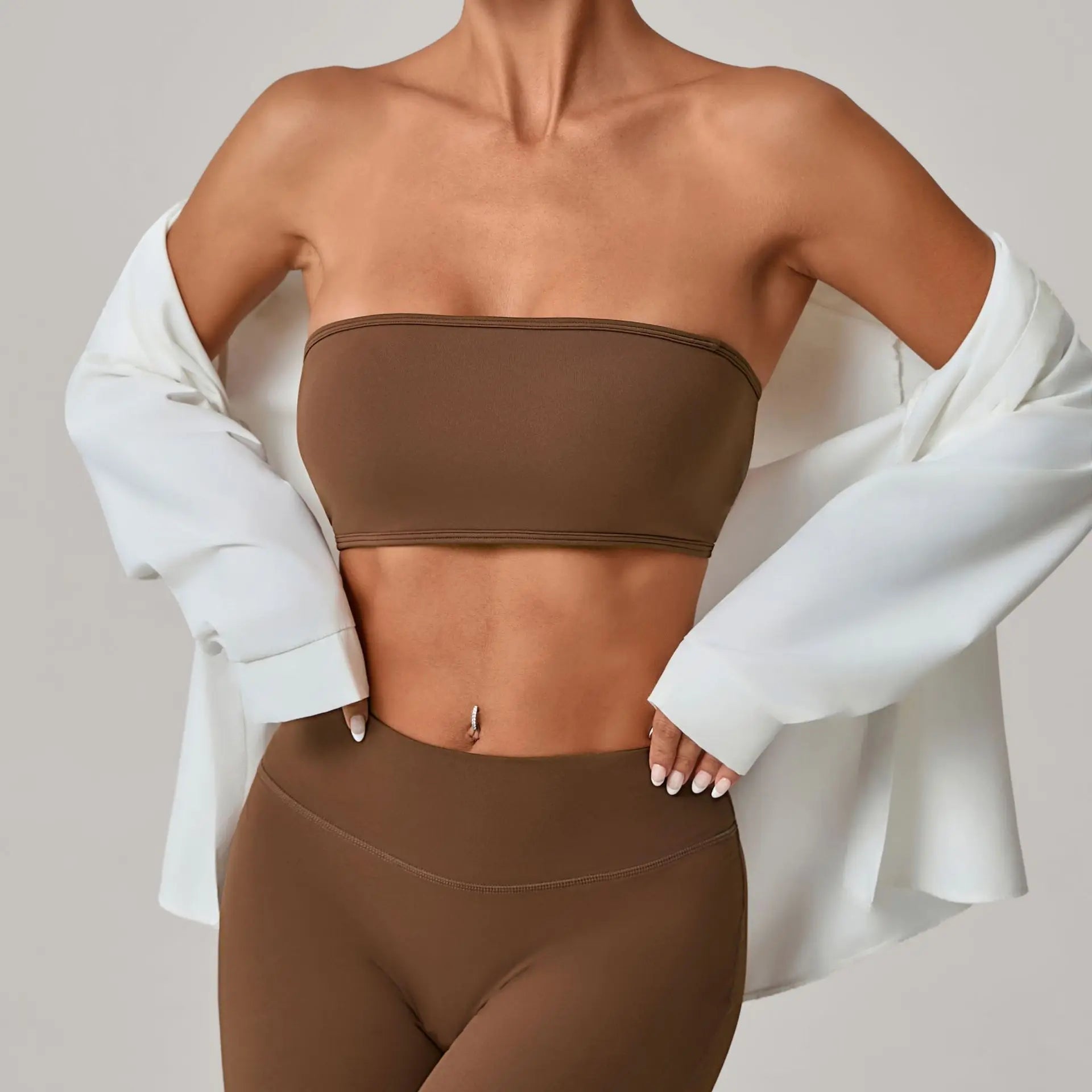 Sexy Backless Sports Bra Yoga Wear Women's Tube Top with Cups Breathable Quick Dry Active Fitness Bra Gym Workout Top Underwear