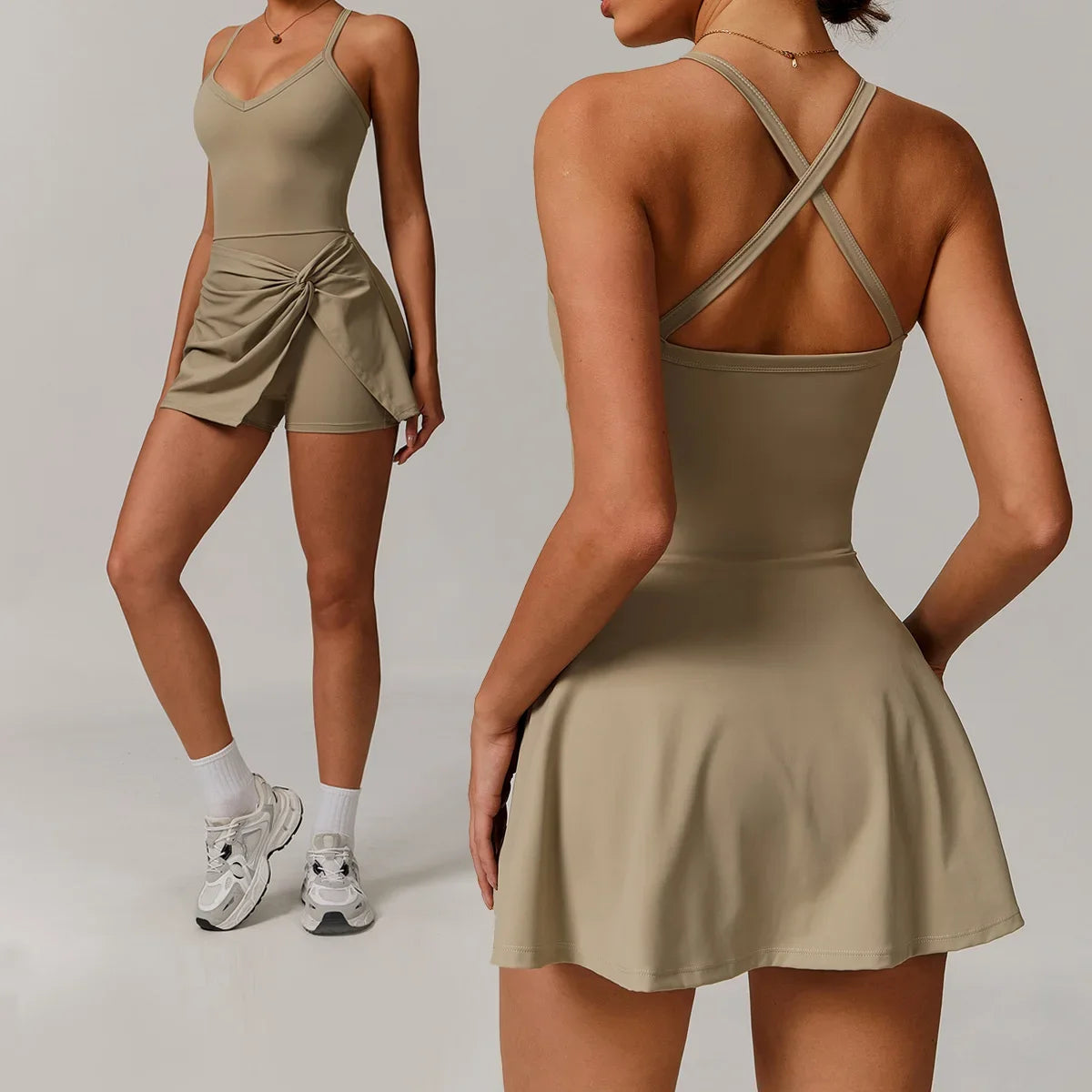 New One Piece Skirt Women Summer Safe Yoga Tennis Skirts Gym Golf Running Sports Fitness With Chest Pads Anti Glare Dance Skirt