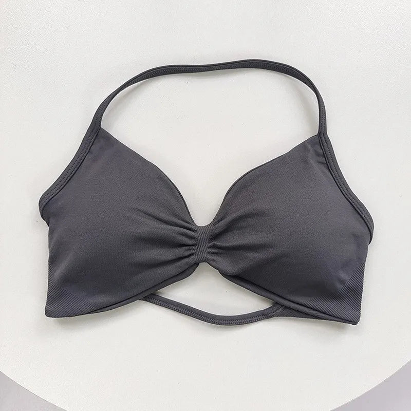 Women's High-Support Lace-Up Sports Bra - Thin-Strap Camisole, Seamless, Tight-Fit for Push-Up Training & Yoga, Gym Top